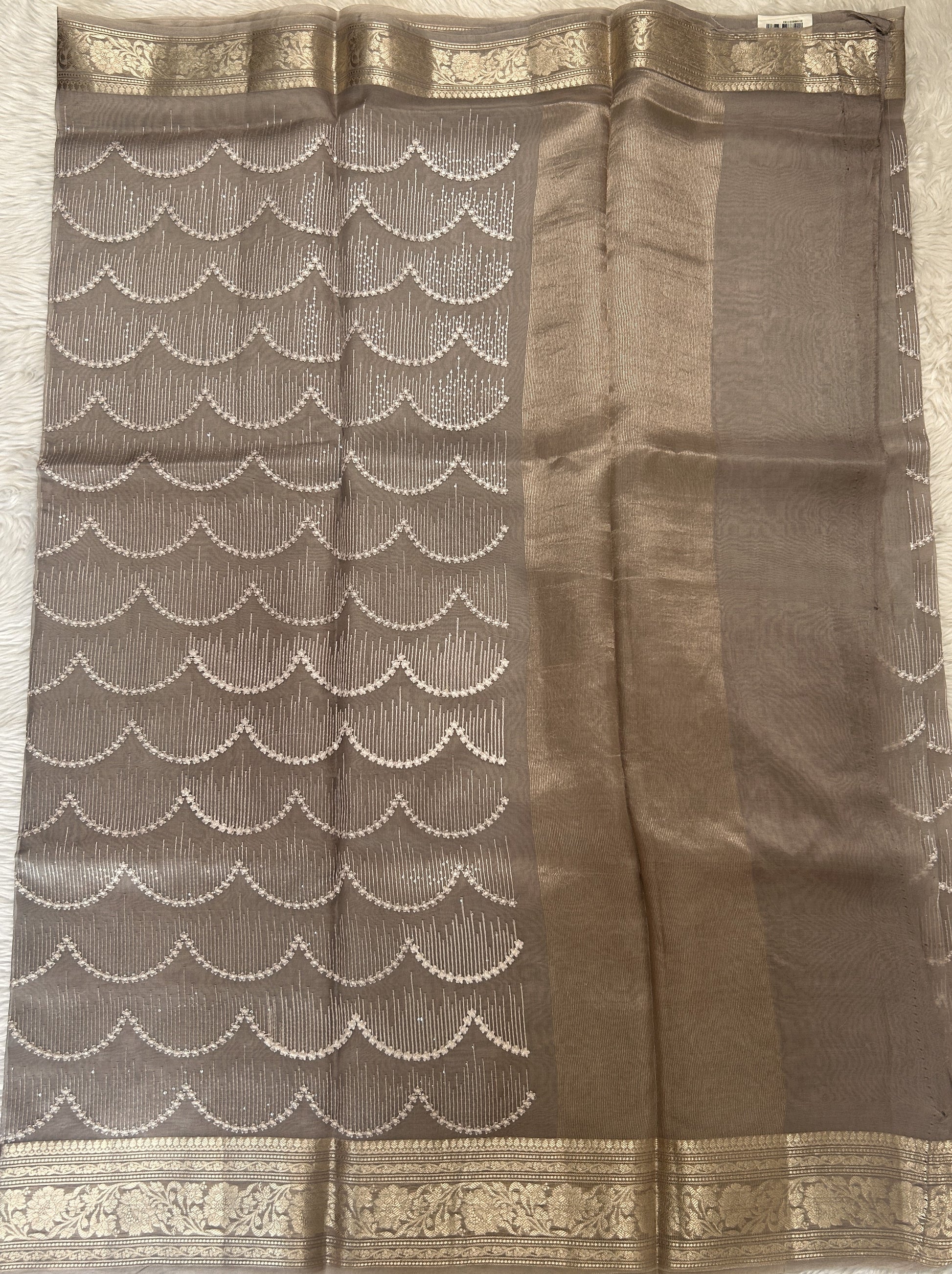 Banarasi Kora Silk Saree Dusty Lavender Colored Complemented with a Zari Border. - Sampradaya Designer Studio