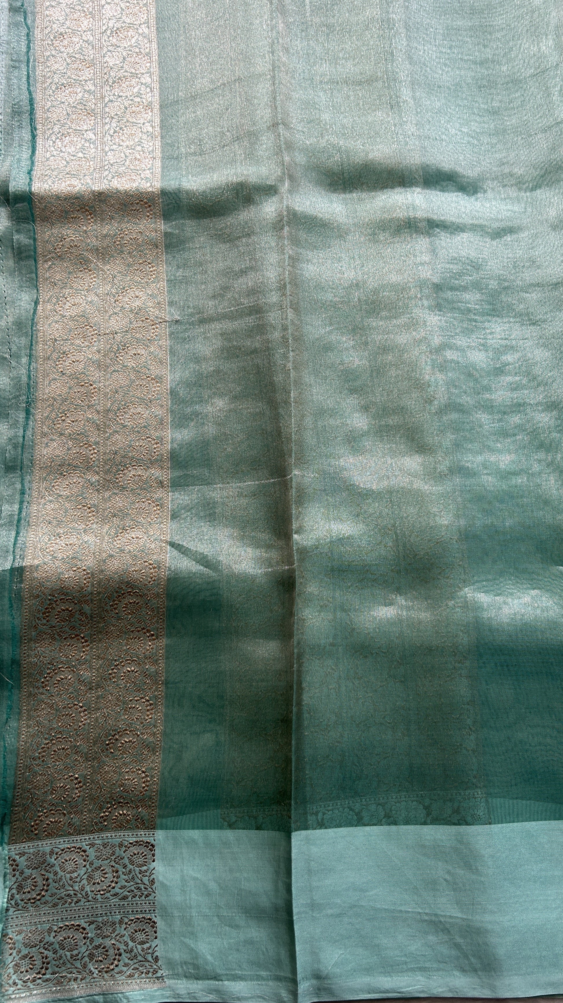 Banarasi Kora Tissue Saree Sea Green Colored Complemented with a Zari Border. - Sampradaya Designer Studio