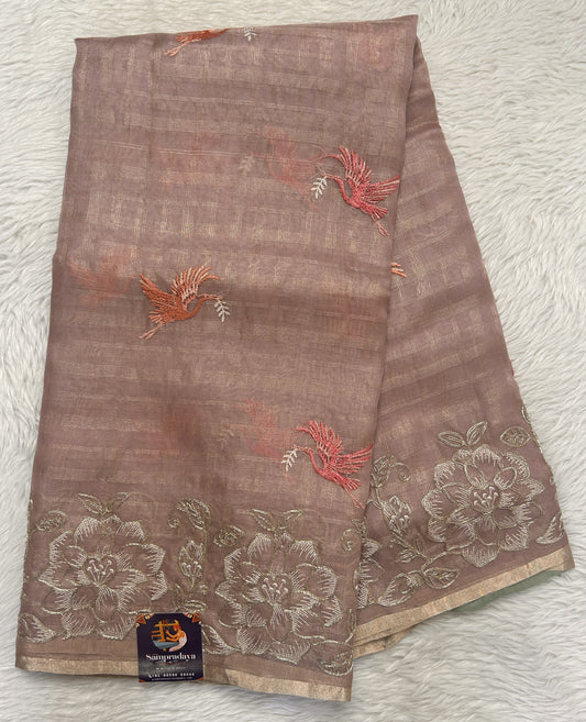 Banarasi Kora Silk Saree Onion Pink Colored Complemented with a Floral Zari Border. - Sampradaya Designer Studio