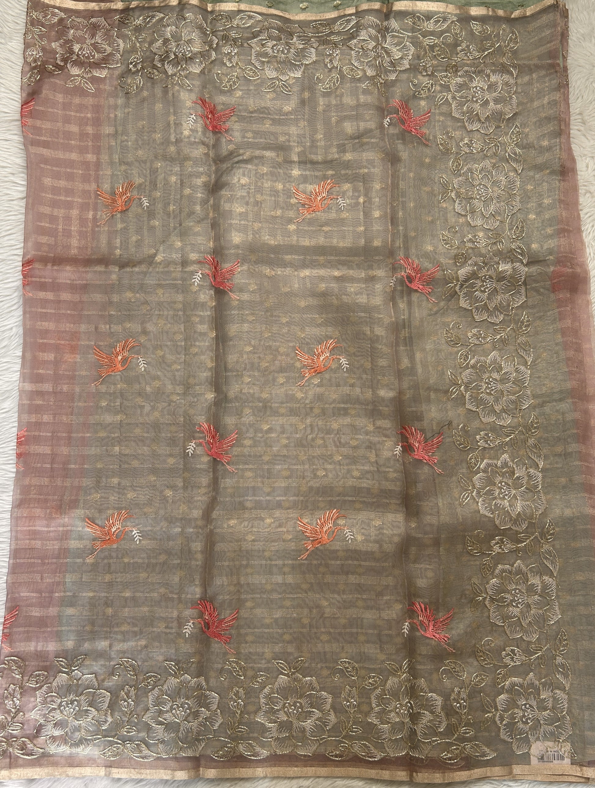 Banarasi Kora Silk Saree Onion Pink Colored Complemented with a Floral Zari Border. - Sampradaya Designer Studio