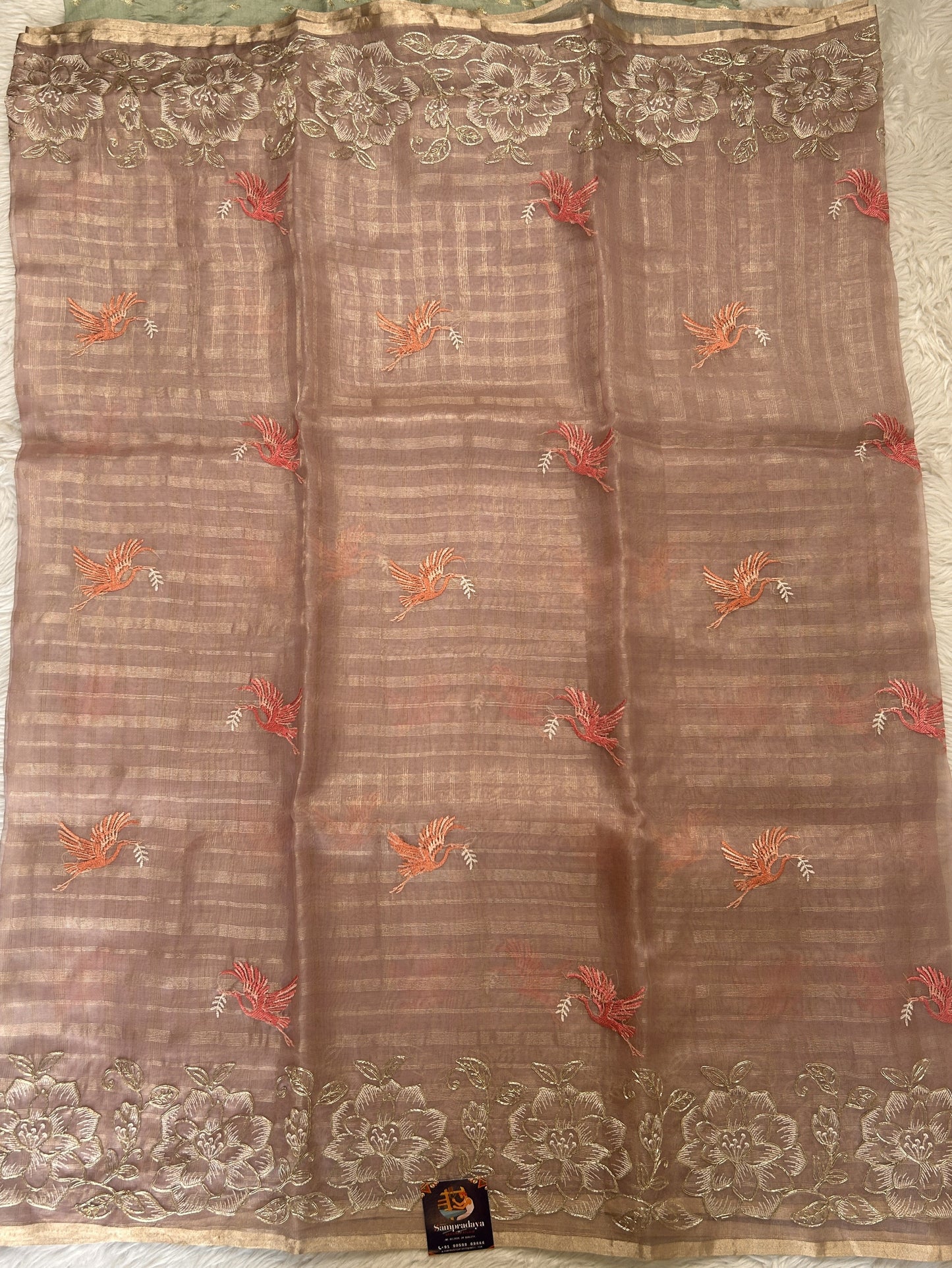 Banarasi Kora Silk Saree Onion Pink Colored Complemented with a Floral Zari Border. - Sampradaya Designer Studio