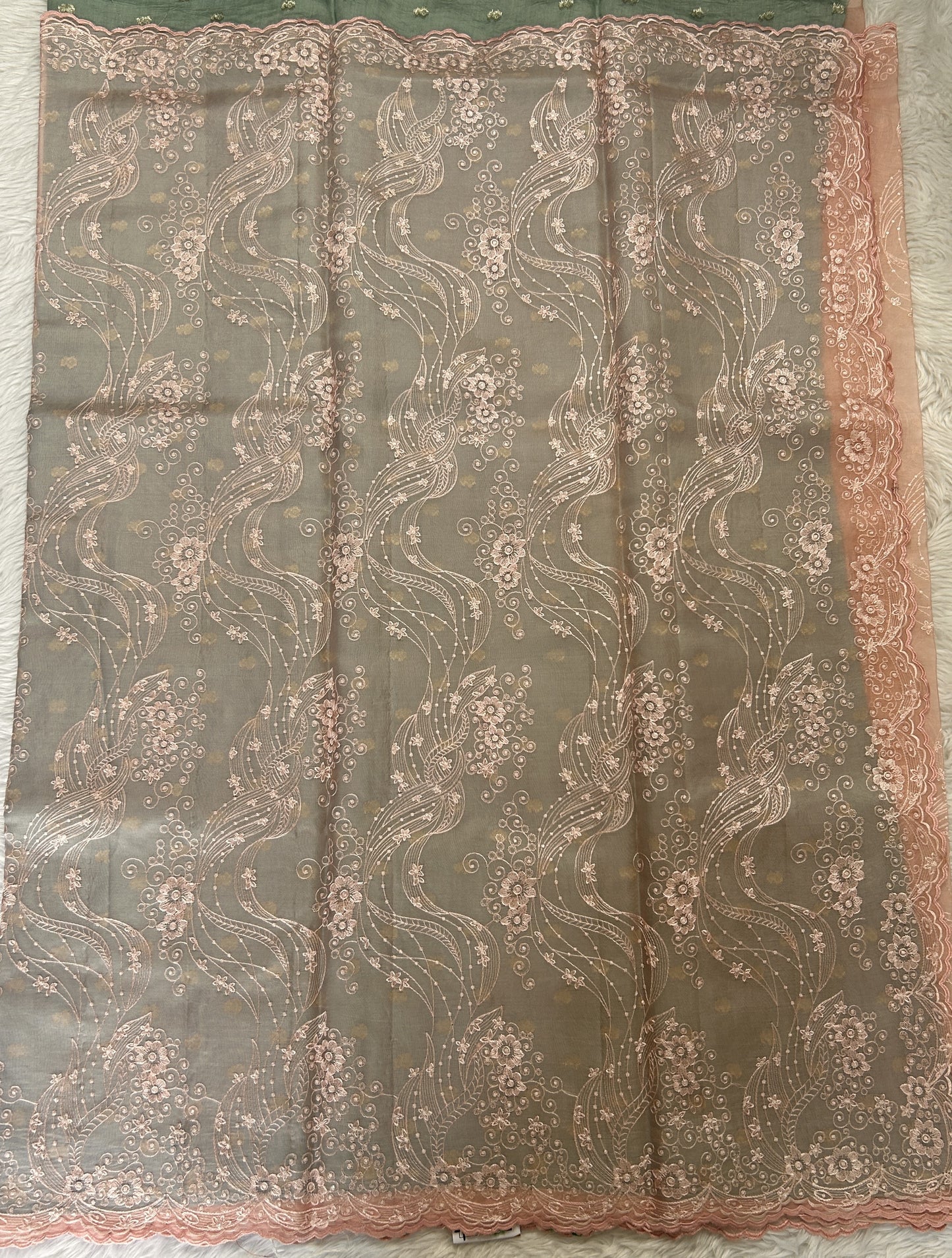 Banarasi Kora Silk Saree Light Pink Colored Complemented with a Scallop Border. - Sampradaya Designer Studio