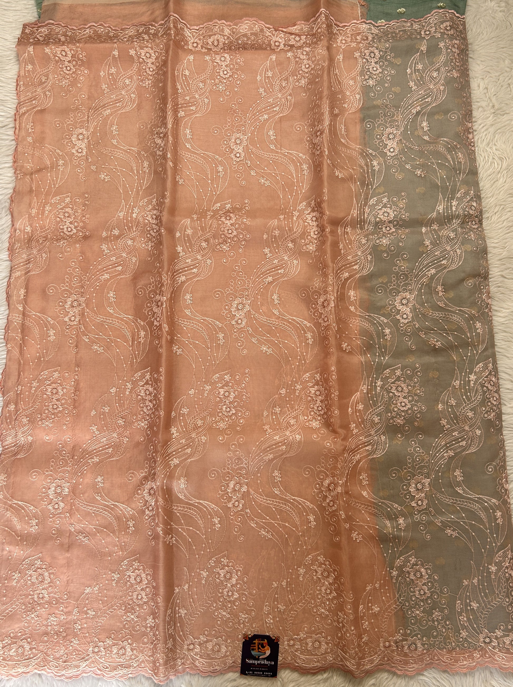 Banarasi Kora Silk Saree Light Pink Colored Complemented with a Scallop Border. - Sampradaya Designer Studio