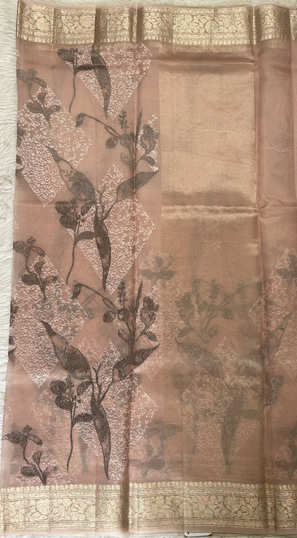 Banarasi Kora Silk Saree Light Pink Colored Complemented with a Zari Border. - Sampradaya Designer Studio