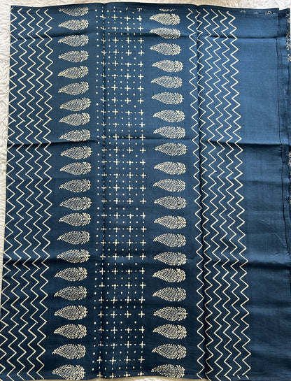 Banarasi Chiniya Silk Saree Teal Blue Colored Complemented with a Printed Border. - Sampradaya Designer Studio