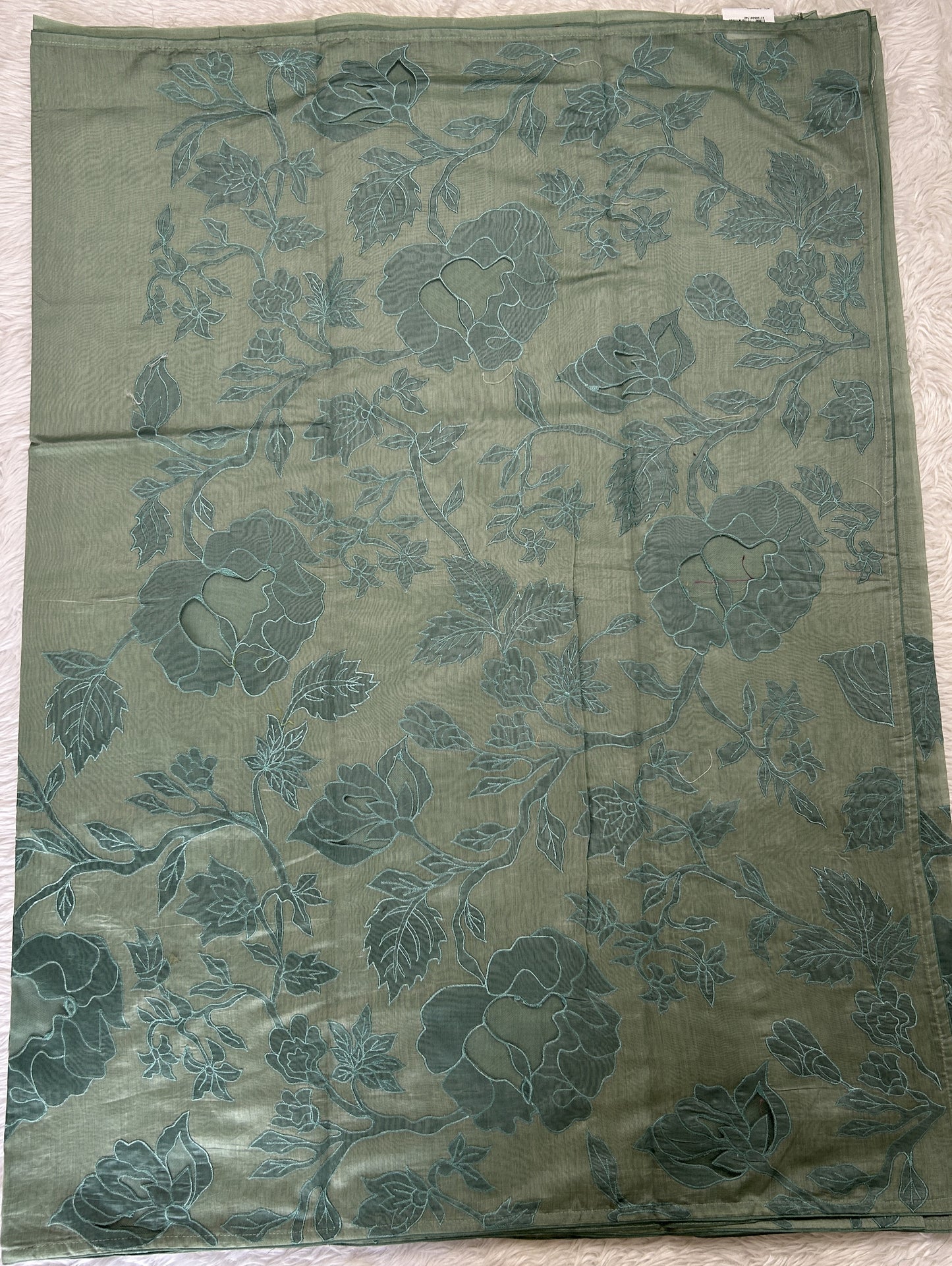 Applique Work Saree Sea Green Colored Complemented with a Borderless. - Sampradaya Designer Studio