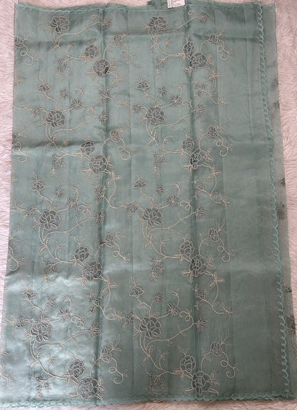 Banarasi Kora Silk Saree Sea Blue Colored Complemented with a Scallop Border. - Sampradaya Designer Studio