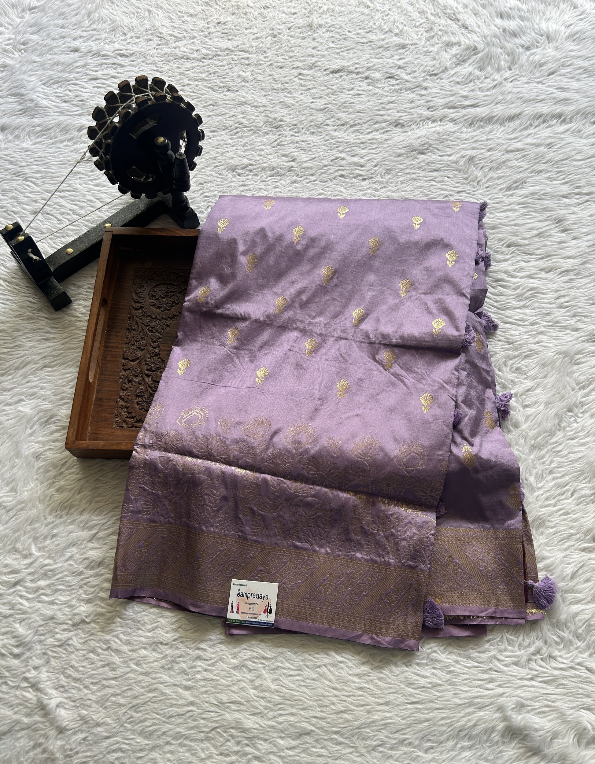 Semi Raw Silk Saree Light Mauve Colored Complemented with a Zari Border. - Sampradaya Designer Studio