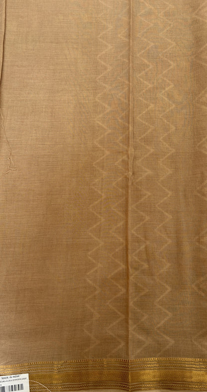 Banarasi Cotton Saree Light Brown Colored Complemented with a Zari Border. - Sampradaya Designer Studio