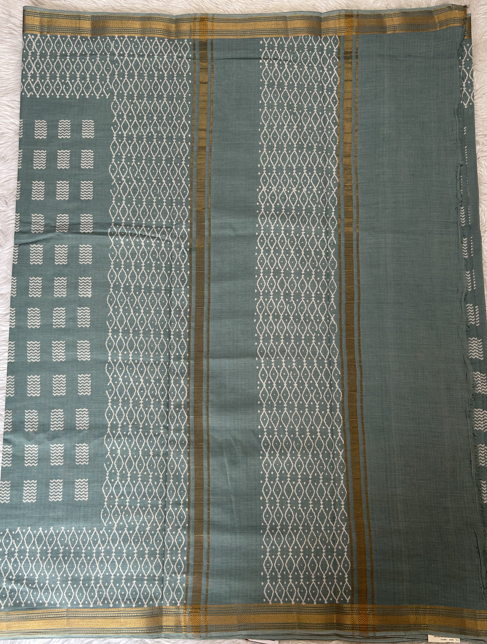 Banarasi Cotton Saree Light Sea Blue Colored Complemented with a Zari Border. - Sampradaya Designer Studio