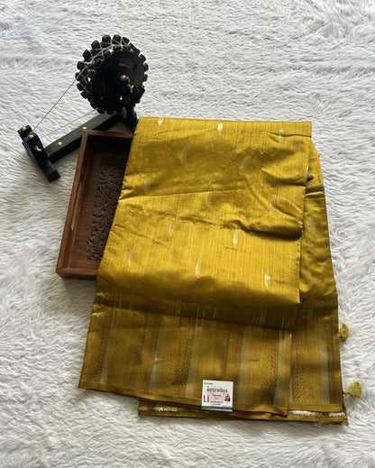 Semi Raw Silk Saree Mustard Yellow Colored Complemented with a Zari Border. - Sampradaya Designer Studio