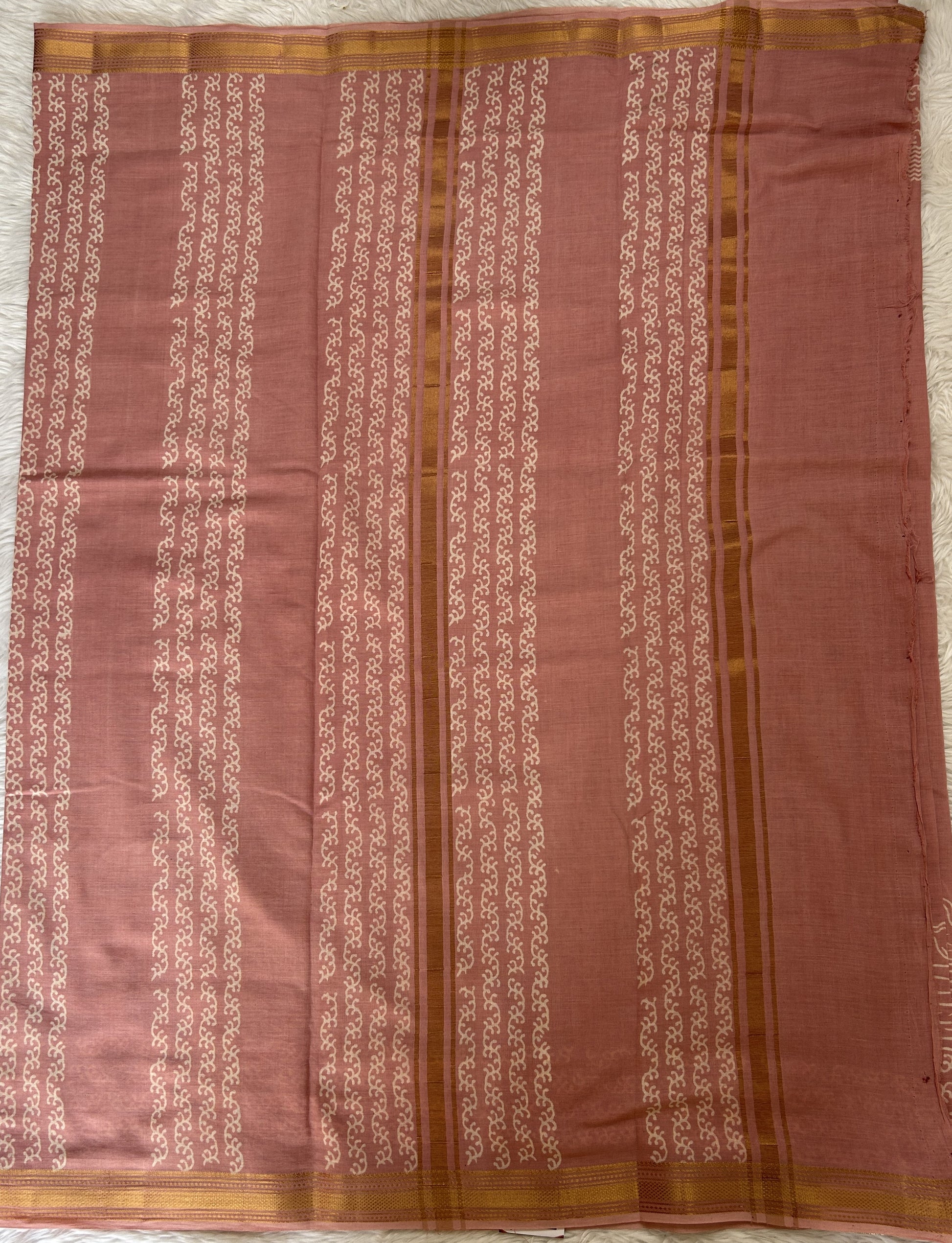 Banarasi Cotton Saree Light Pink Colored Complemented with a Zari Border. - Sampradaya Designer Studio