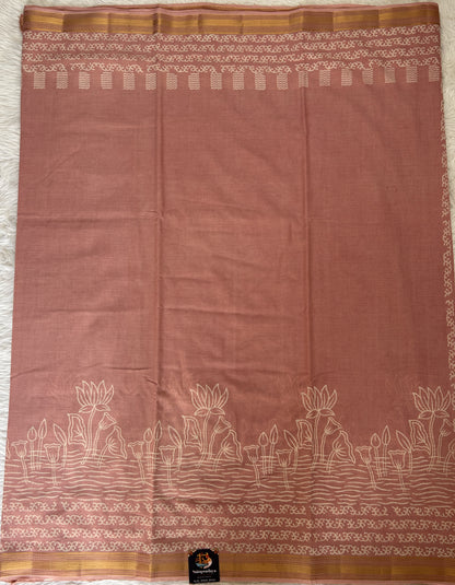 Banarasi Cotton Saree Light Pink Colored Complemented with a Zari Border. - Sampradaya Designer Studio