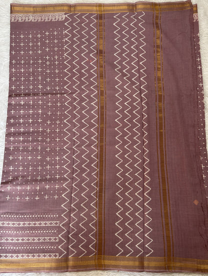 Banarasi Cotton Saree Light Lilac Colored Complemented with a Zari Border. - Sampradaya Designer Studio