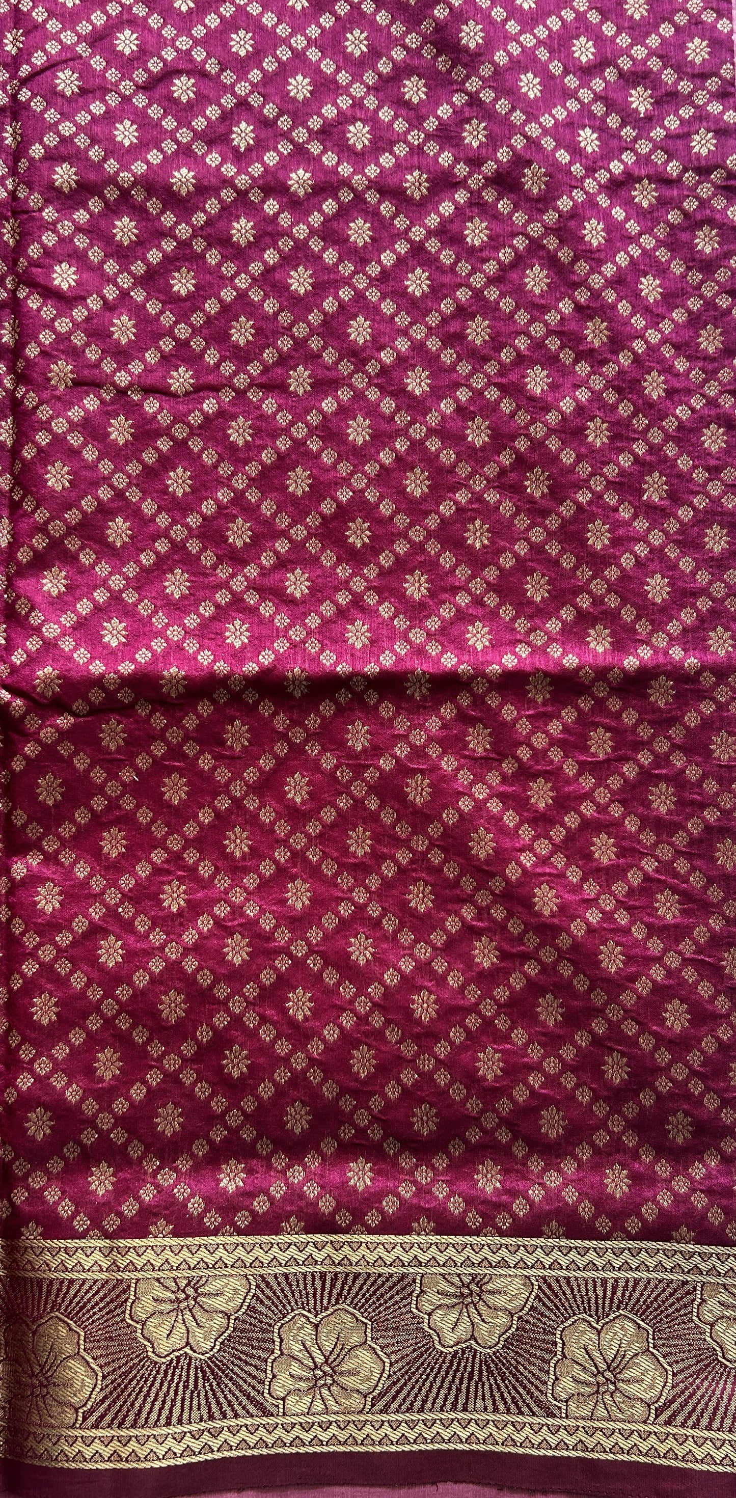 Semi Raw Silk Saree Taffy Pink Colored Complemented with a Zari Border. - Sampradaya Designer Studio