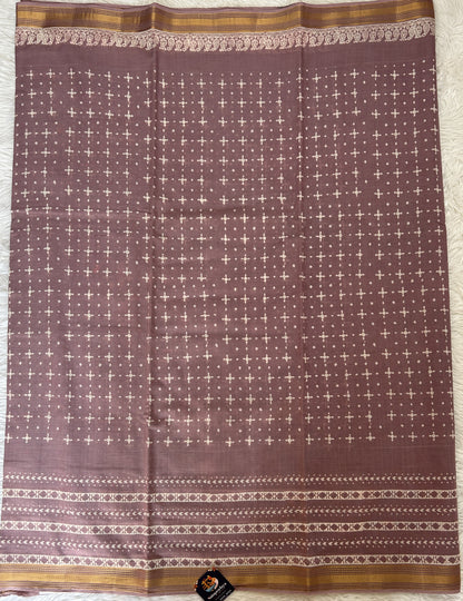 Banarasi Cotton Saree Light Lilac Colored Complemented with a Zari Border. - Sampradaya Designer Studio