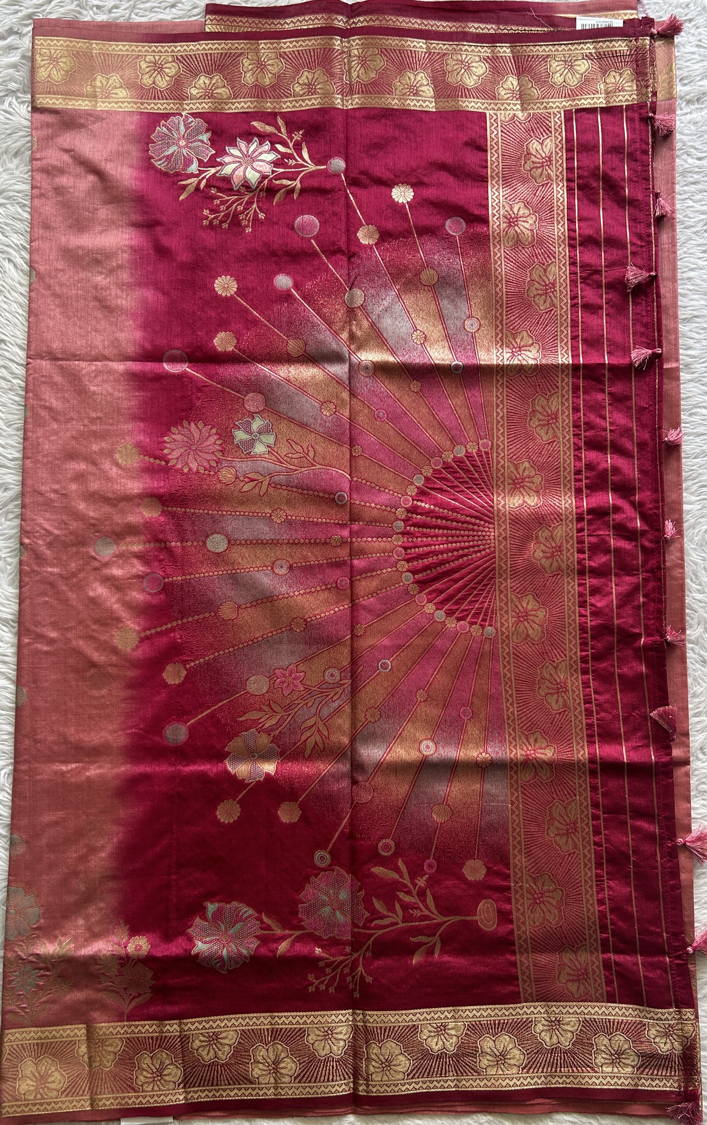 Semi Raw Silk Saree Pastel Peach Colored Complemented with a Zari Border. - Sampradaya Designer Studio