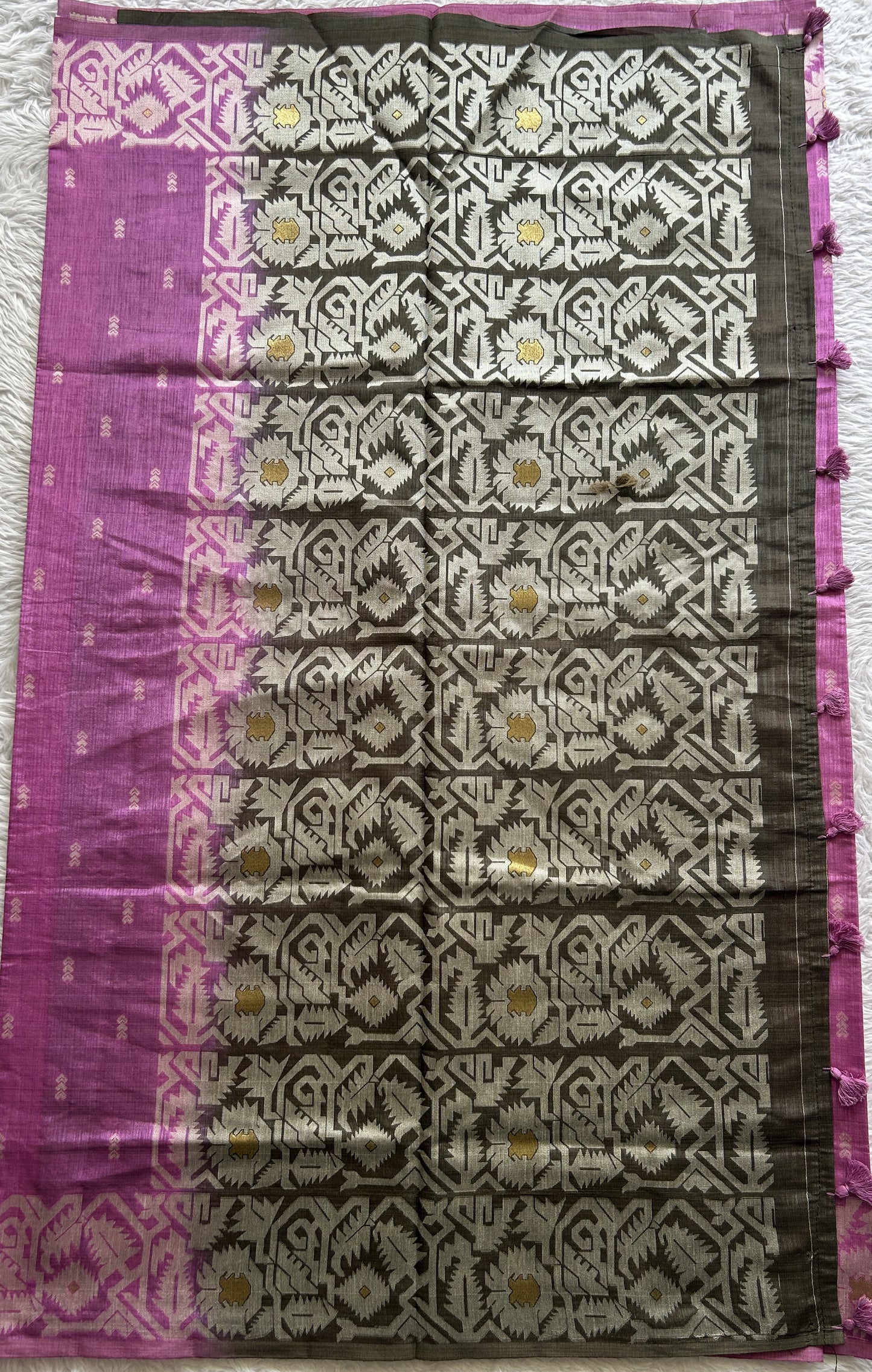 Semi Raw Silk Saree Deep Lilac Colored Complemented with a Zari Border. - Sampradaya Designer Studio