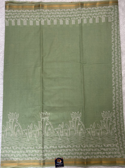 Banarasi Cotton Saree Green Colored Complemented with a Zari Border. - Sampradaya Designer Studio