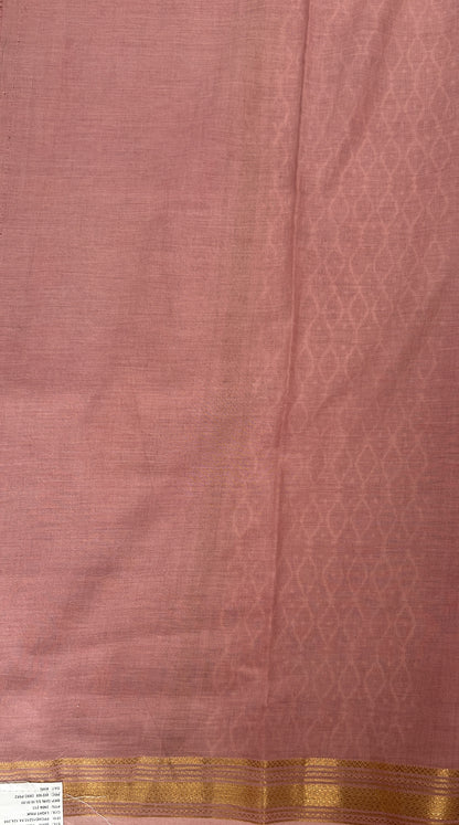 Banarasi Cotton Saree Peach Colored Complemented with a Zari Border. - Sampradaya Designer Studio