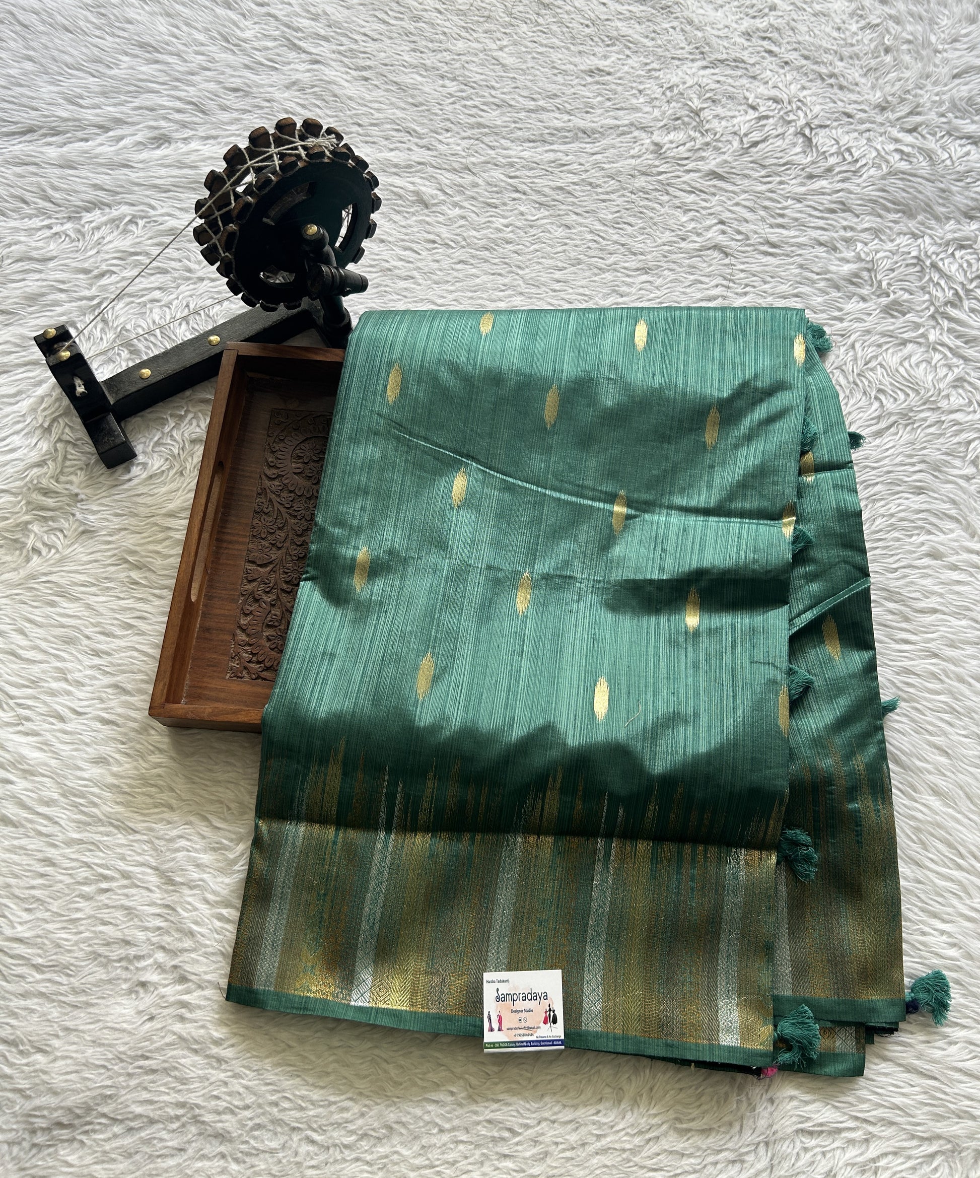 Semi Raw Silk Saree Aqua Green Colored Complemented with a Zari Border. - Sampradaya Designer Studio