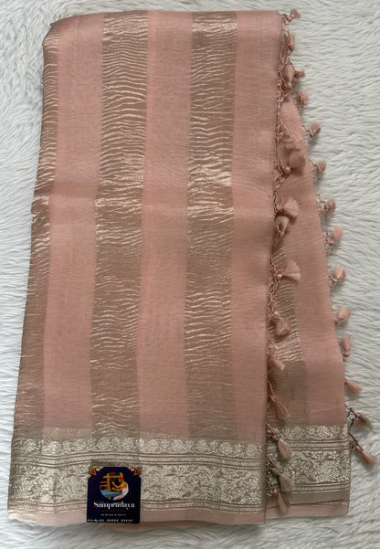 Banarasi Crushed Silk Saree Pastel Pink Colored Complemented with a Zari border. - Sampradaya Designer Studio