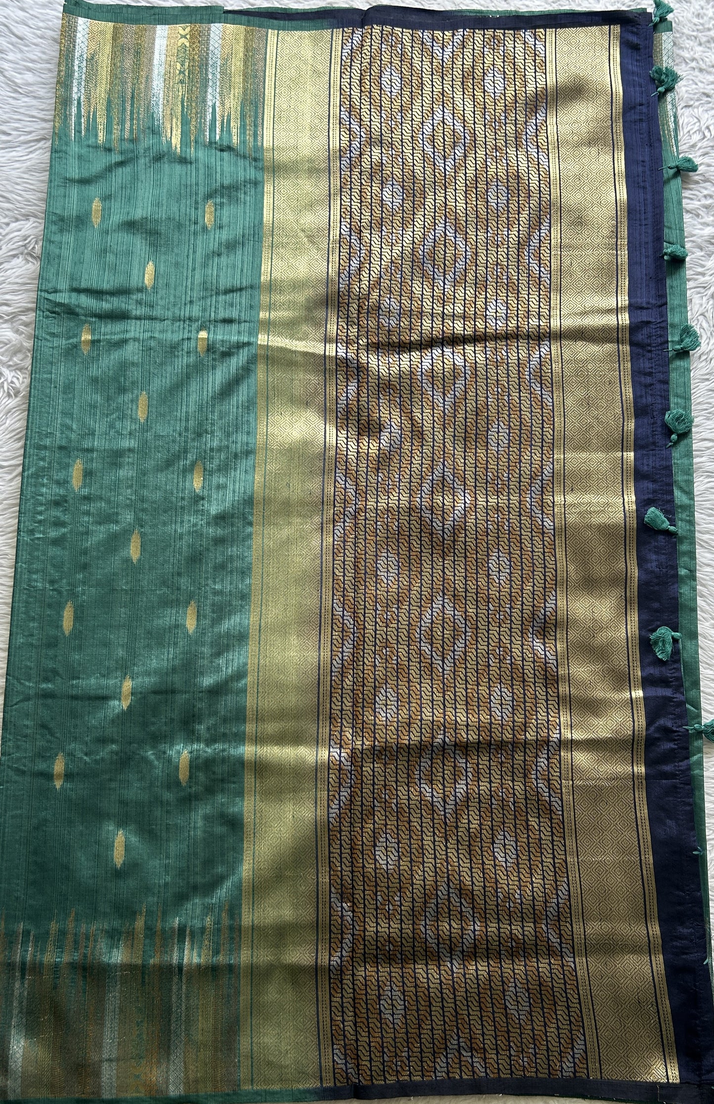 Semi Raw Silk Saree Aqua Green Colored Complemented with a Zari Border. - Sampradaya Designer Studio