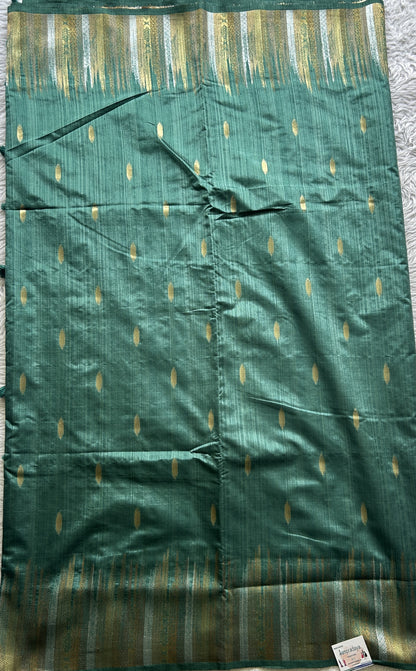 Semi Raw Silk Saree Aqua Green Colored Complemented with a Zari Border. - Sampradaya Designer Studio