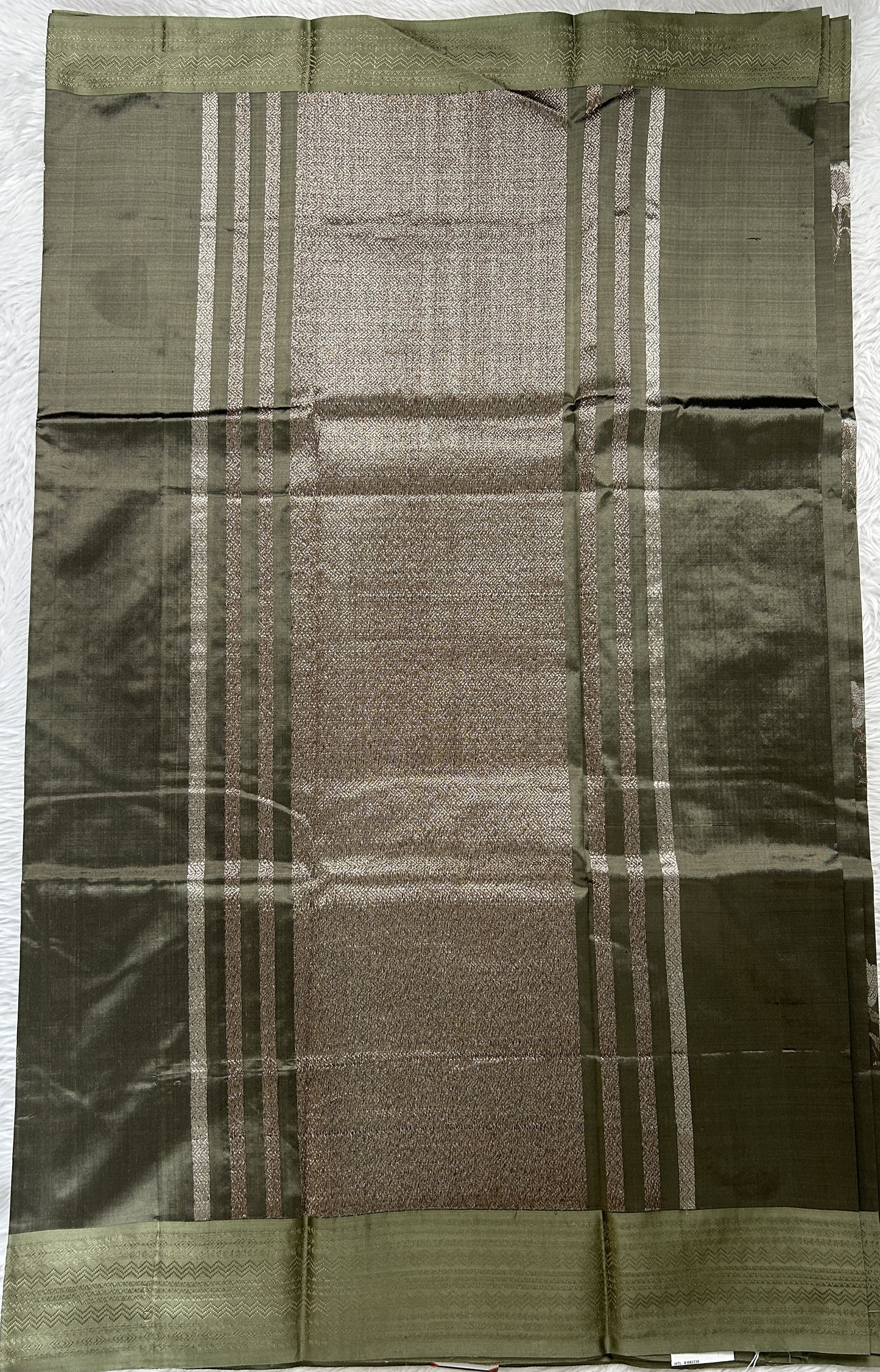 Banarasi Katan Silk Saree Olive Green Colored Complemented with a Zari border. - Sampradaya Designer Studio