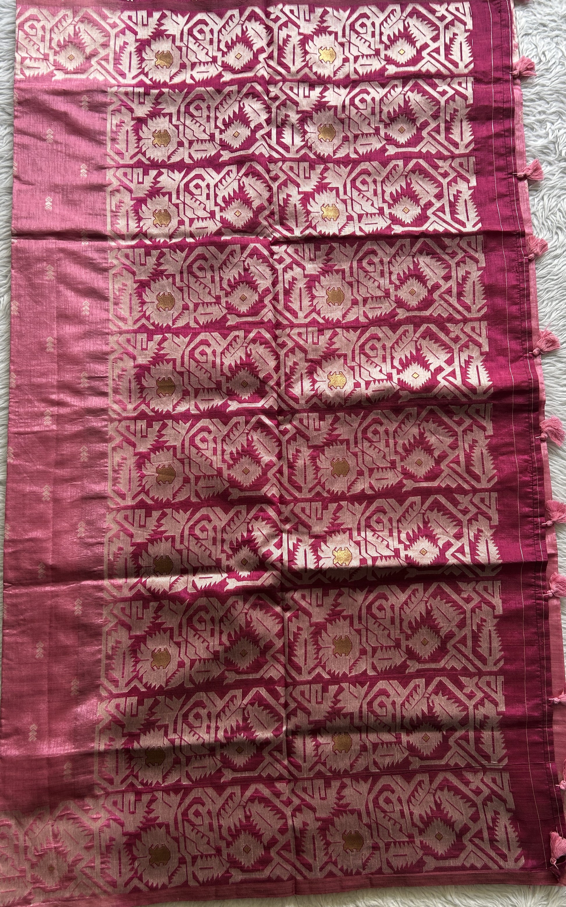 Semi Raw Silk Saree Soft Pink Colored Complemented with a Zari Border. - Sampradaya Designer Studio