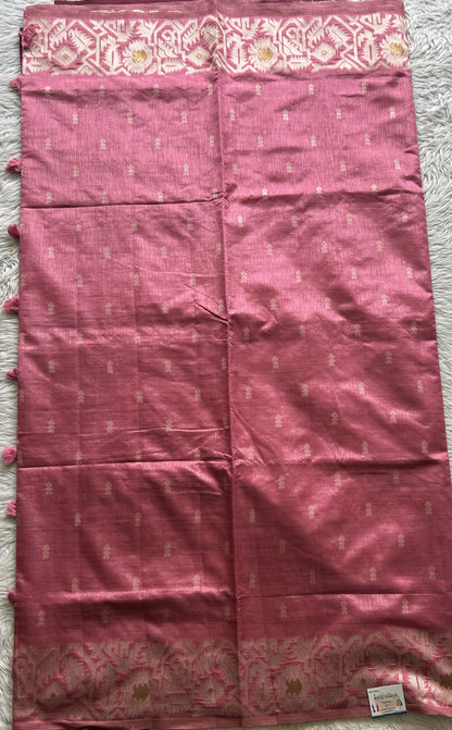 Semi Raw Silk Saree Soft Pink Colored Complemented with a Zari Border. - Sampradaya Designer Studio