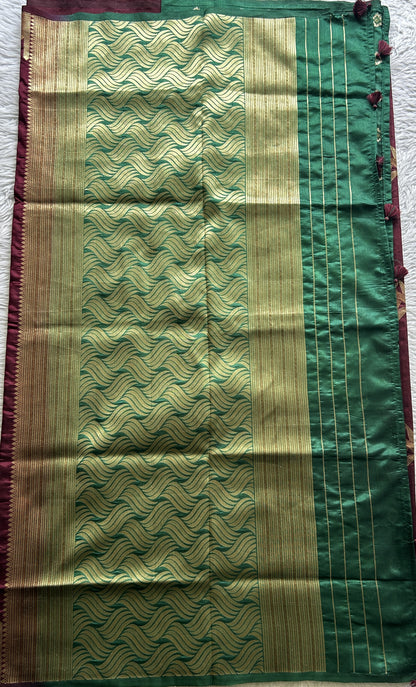 Semi Raw Silk Saree Dark Maroon Colored Complemented with a Zari Border. - Sampradaya Designer Studio