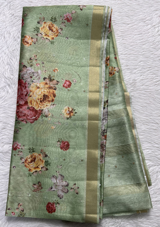 Semi Tussar Saree Green Color Complemented with a Zari Border. - Sampradaya Designer Studio