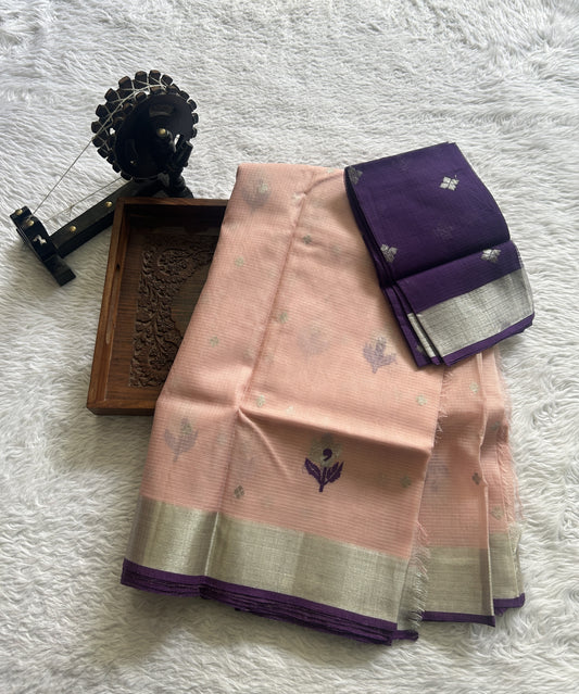 Pure Zarikota Saree Light Pink Colored Complemented with a Zari border. - Sampradaya Designer Studio