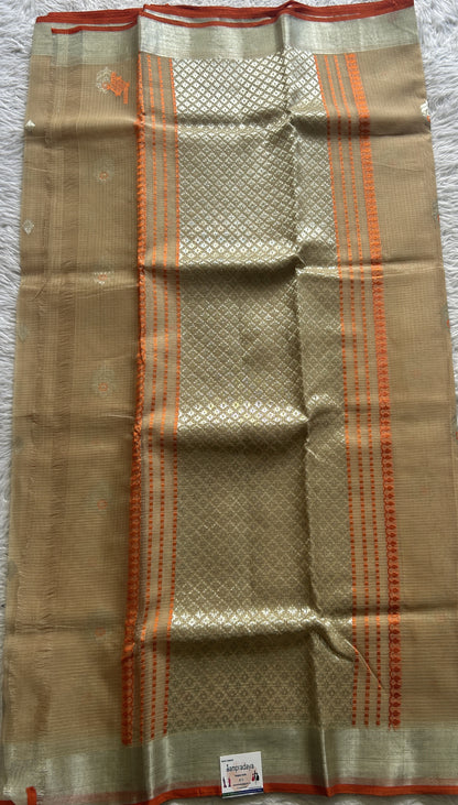 Pure Zarikota Saree Cream Colored Complemented with a Zari border. - Sampradaya Designer Studio