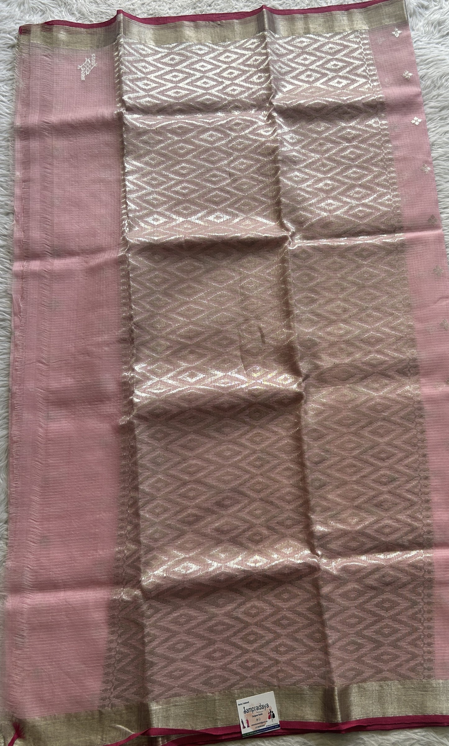 Pure Zarikota Saree Baby Pink Colored Complemented with a Zari border. - Sampradaya Designer Studio