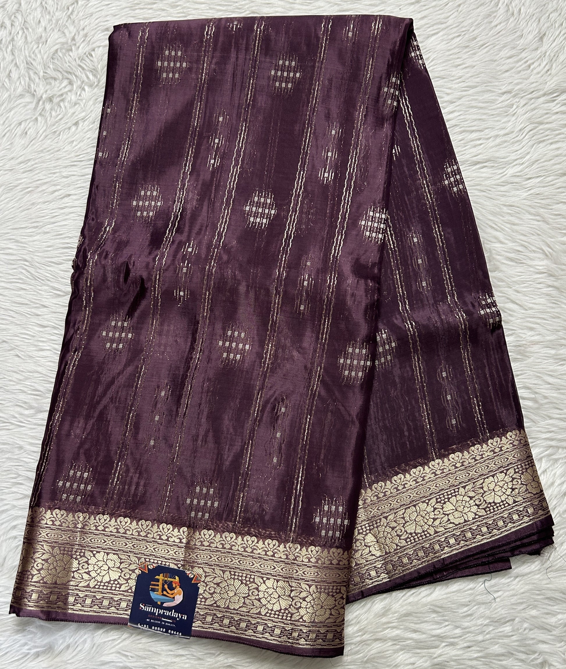 Satin Georgette Saree Purple Colored Complemented with a Zari Border. - Sampradaya Designer Studio