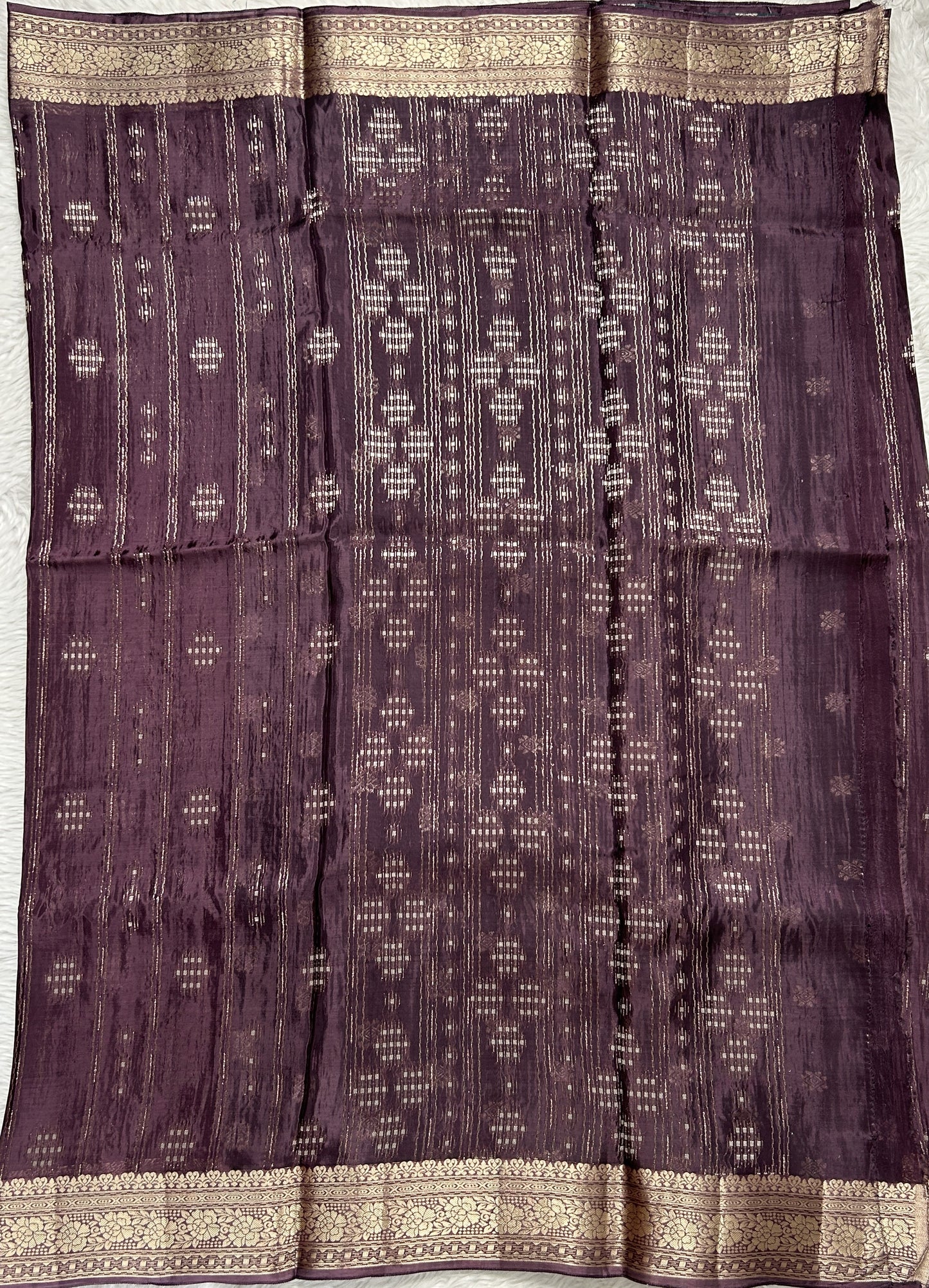 Satin Georgette Saree Purple Colored Complemented with a Zari Border. - Sampradaya Designer Studio