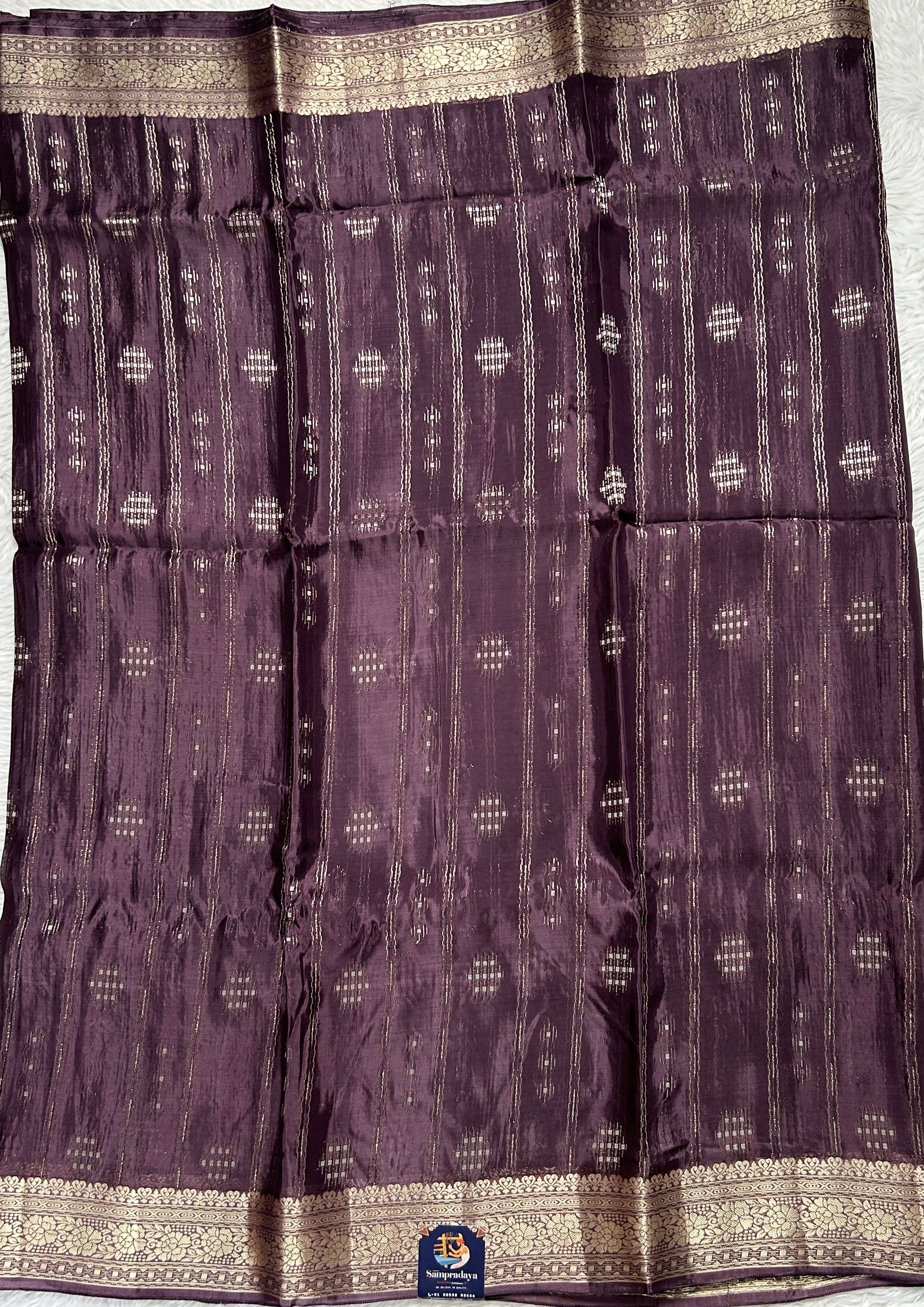 Satin Georgette Saree Purple Colored Complemented with a Zari Border. - Sampradaya Designer Studio