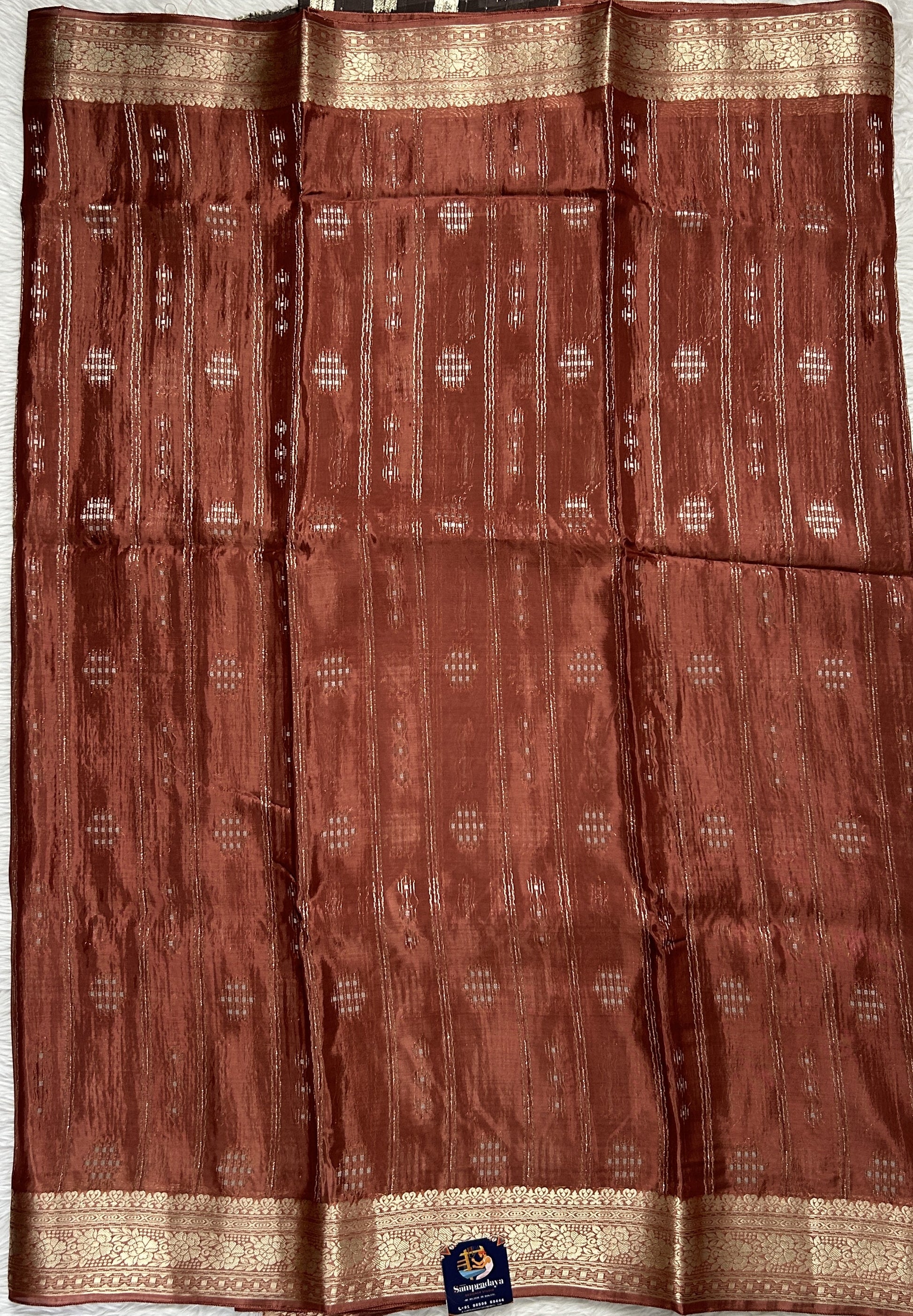 Satin Georgette Saree Brown Colored Complemented with a Zari Border. - Sampradaya Designer Studio