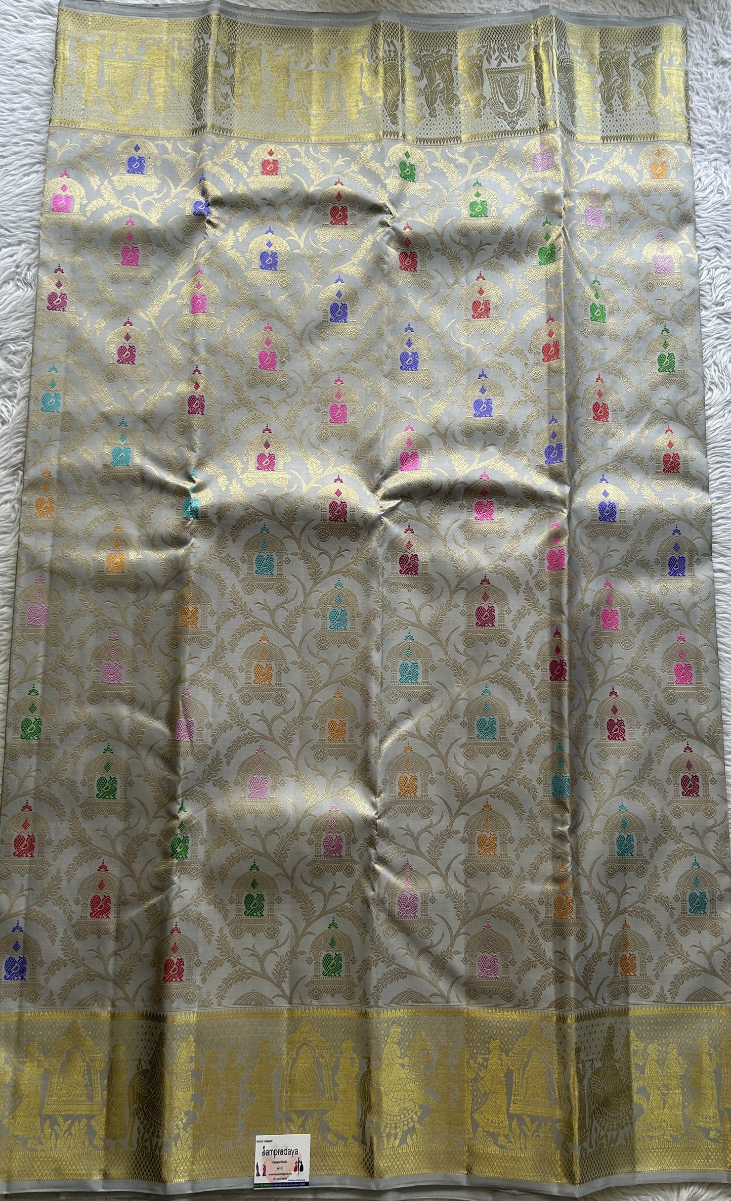 Kanjivaram Bridal Silk Saree Gray colored Saree complemented with a Zari border. - Sampradaya Designer Studio