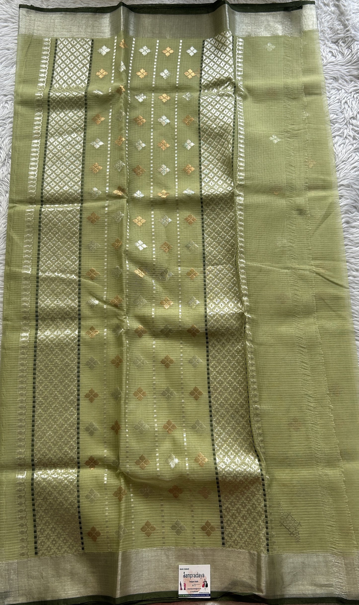 Pure Zarikota Saree Olive Green Colored Complemented with a Zari border. - Sampradaya Designer Studio