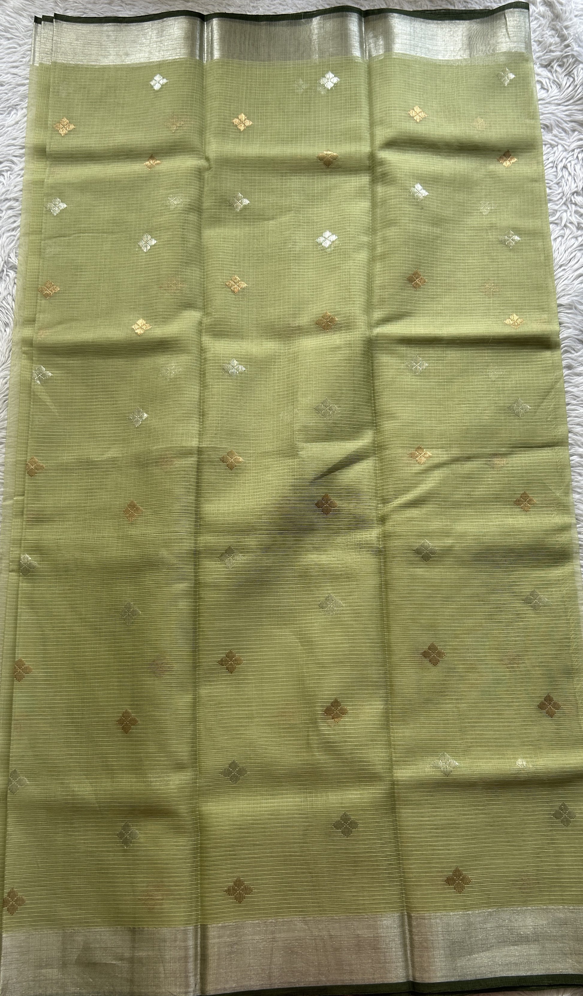 Pure Zarikota Saree Olive Green Colored Complemented with a Zari border. - Sampradaya Designer Studio