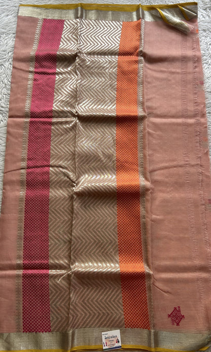 Pure Zarikota Saree Peach Colored Complemented with a Zari border. - Sampradaya Designer Studio