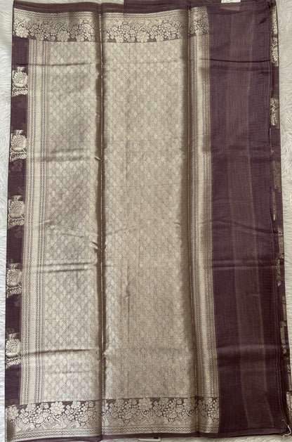 Maheshwari Chanderi Cotton Saree Mauve Colored Complemented with a Zari Border. - Sampradaya Designer Studio