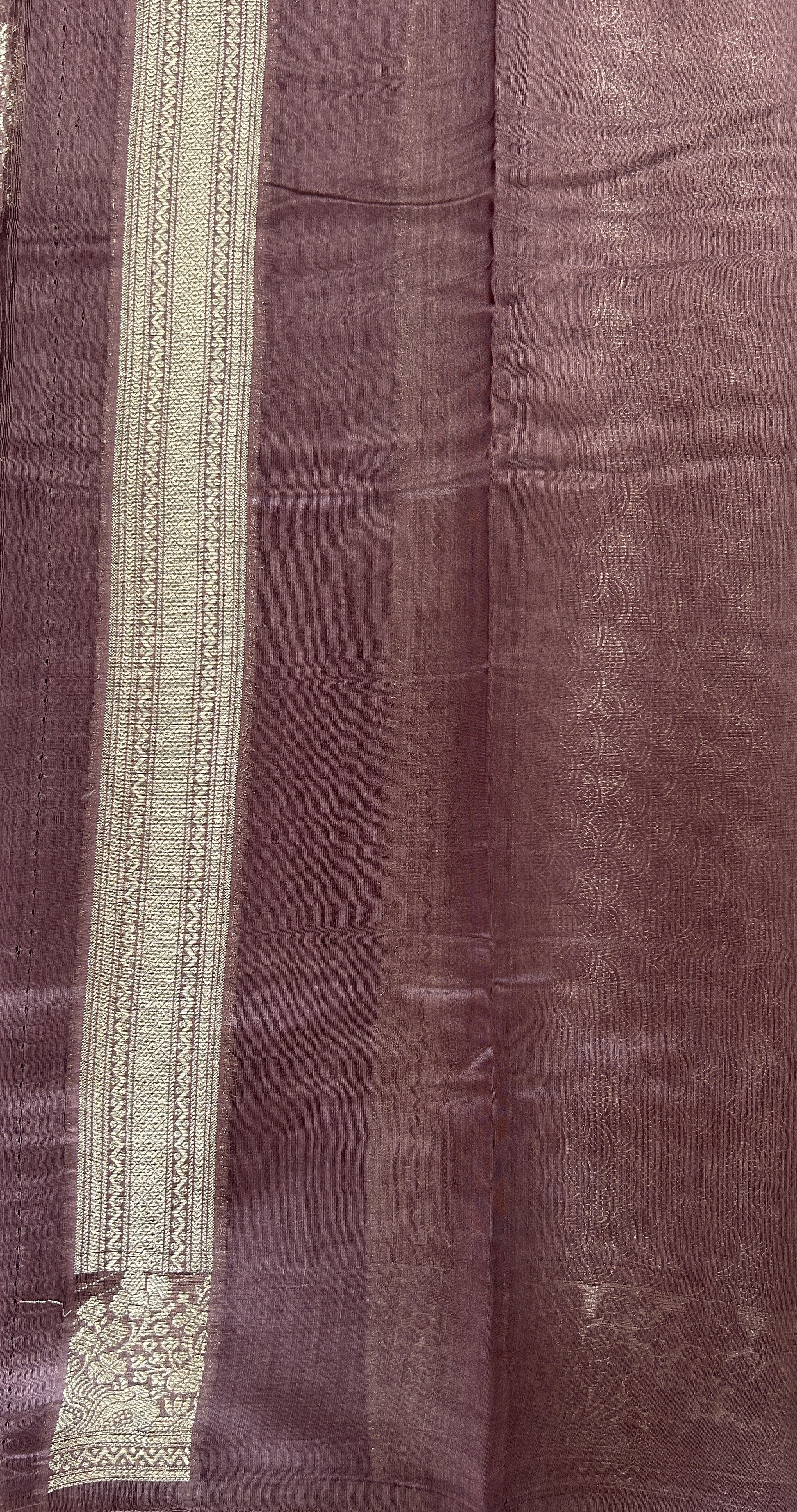 Maheshwari Chanderi Cotton Saree Mauve Colored Complemented with a Zari Border. - Sampradaya Designer Studio