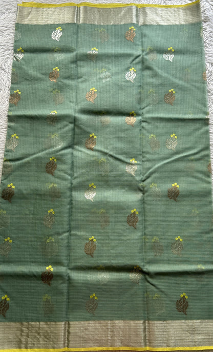 Pure Zarikota Saree Sea Green Colored Complemented with a Zari border. - Sampradaya Designer Studio