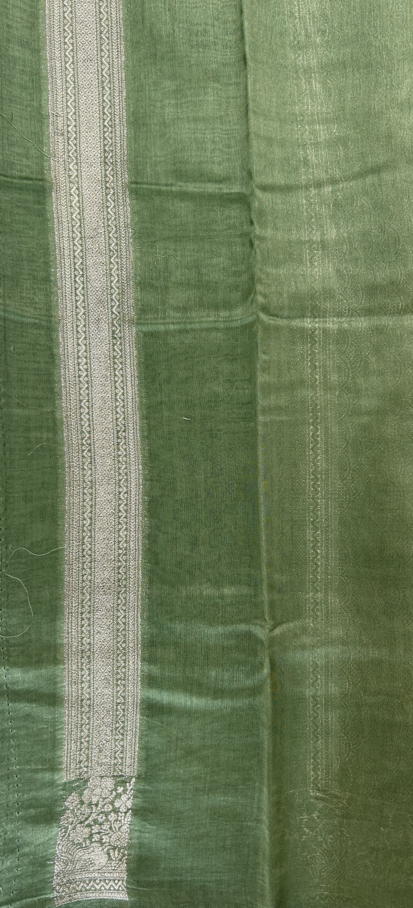 Maheshwari Chanderi Cotton Saree Green Colored Complemented with a Zari Border. - Sampradaya Designer Studio