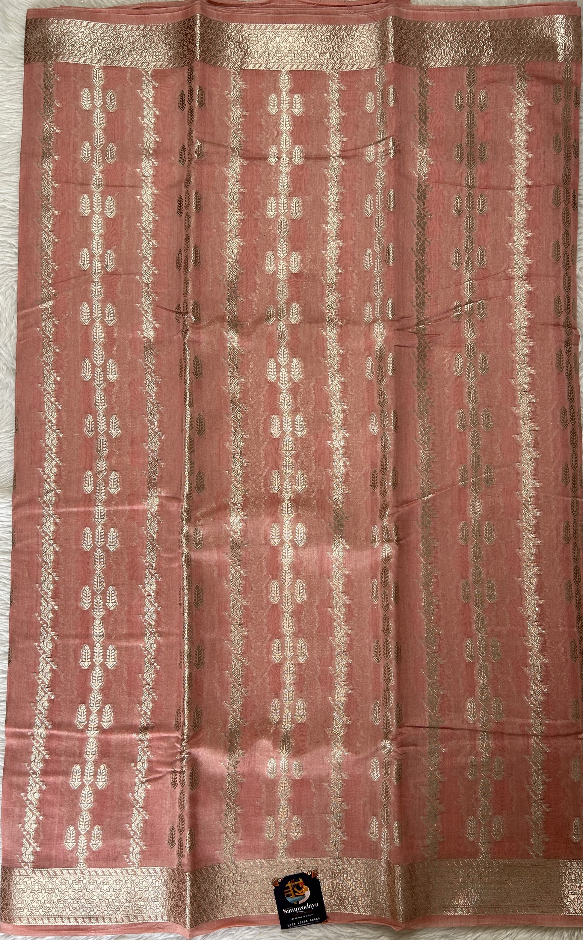 Maheshwari Chanderi Cotton Saree Pink Colored Complemented with a Zari Border. - Sampradaya Designer Studio