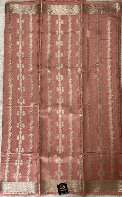 Maheshwari Chanderi Cotton Saree Pink Colored Complemented with a Zari Border. - Sampradaya Designer Studio